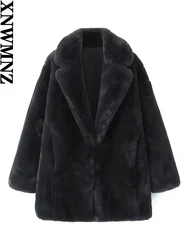 XNWMNZ 2024 Women's Fashion Faux Fur Coat Women's High Street Lapel Long Sleeve Versatile Female Warm Overcoat