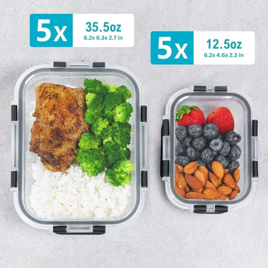 Igluu Meal Prep Glas-Lebensmittelaufbewahrungsbehälter, 10er-Pack Meal Prep-Behälter mit Schnappverschluss, auslaufsichere Deckel, wiederverwendbar, mikrowellengeeignet