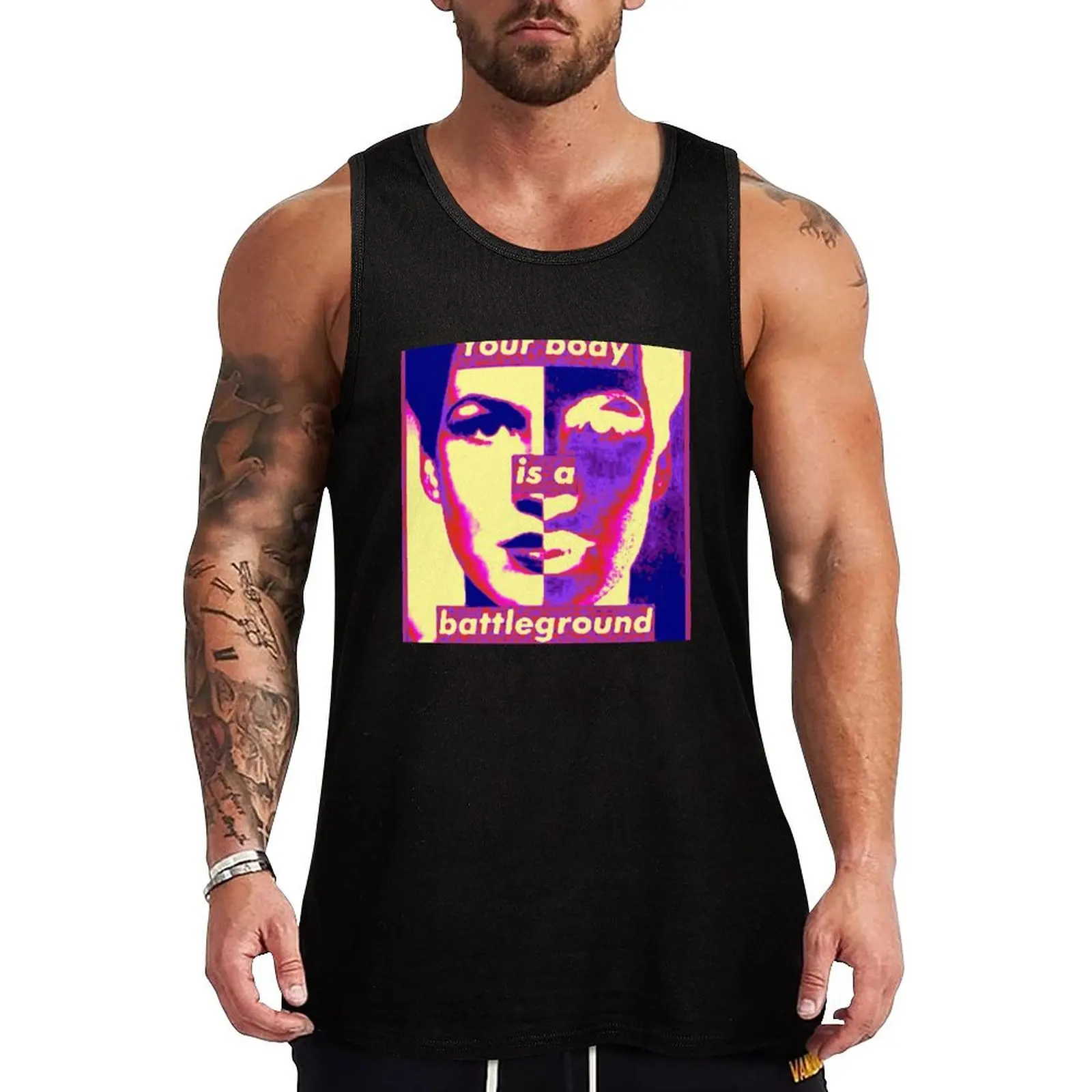 Your Body Is A Battleground Pop Art Rendering Tank Top Men's clothes singlets for men mens gym clothes