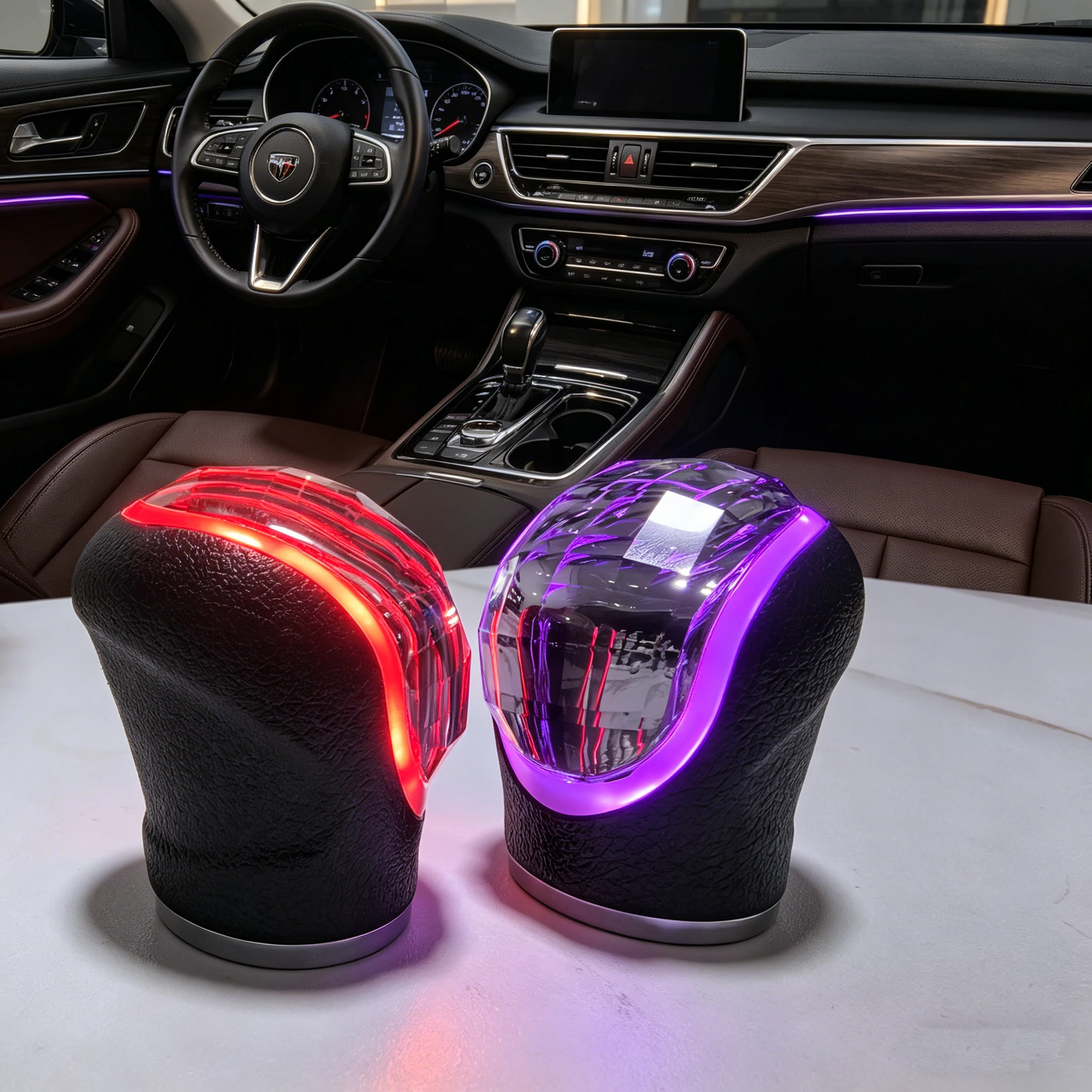 

LED Lights Seven Color The Crystal Shift Knob Is For Manual/Reverse Gear With 5-Speed/6-Speed 10/12MM Diameter