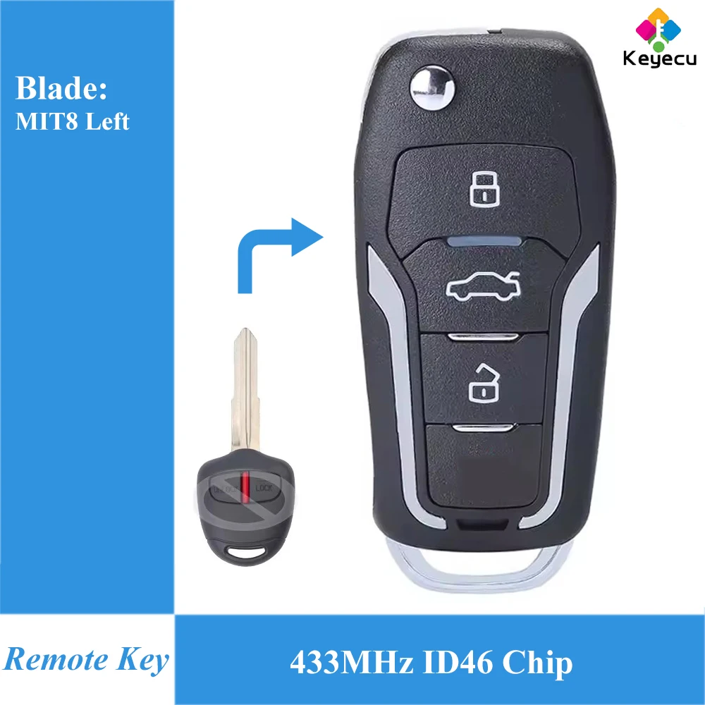 

KEYECU Upgraded Flip Remote Car Key With 2 Buttons 433MHz ID46 Chip Fob for Mitsubishi Pajero Lancer Outlander In Australia