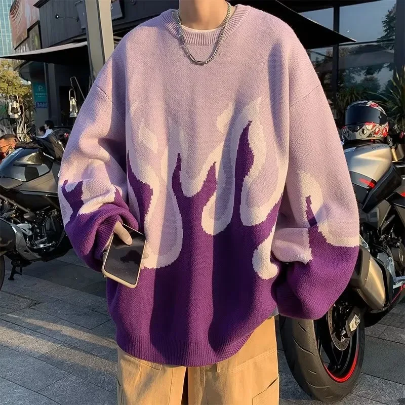 American Street Fun Retro Style Knit Sweater Men And Women Ins National Tide Coupleswear Loose Sweater