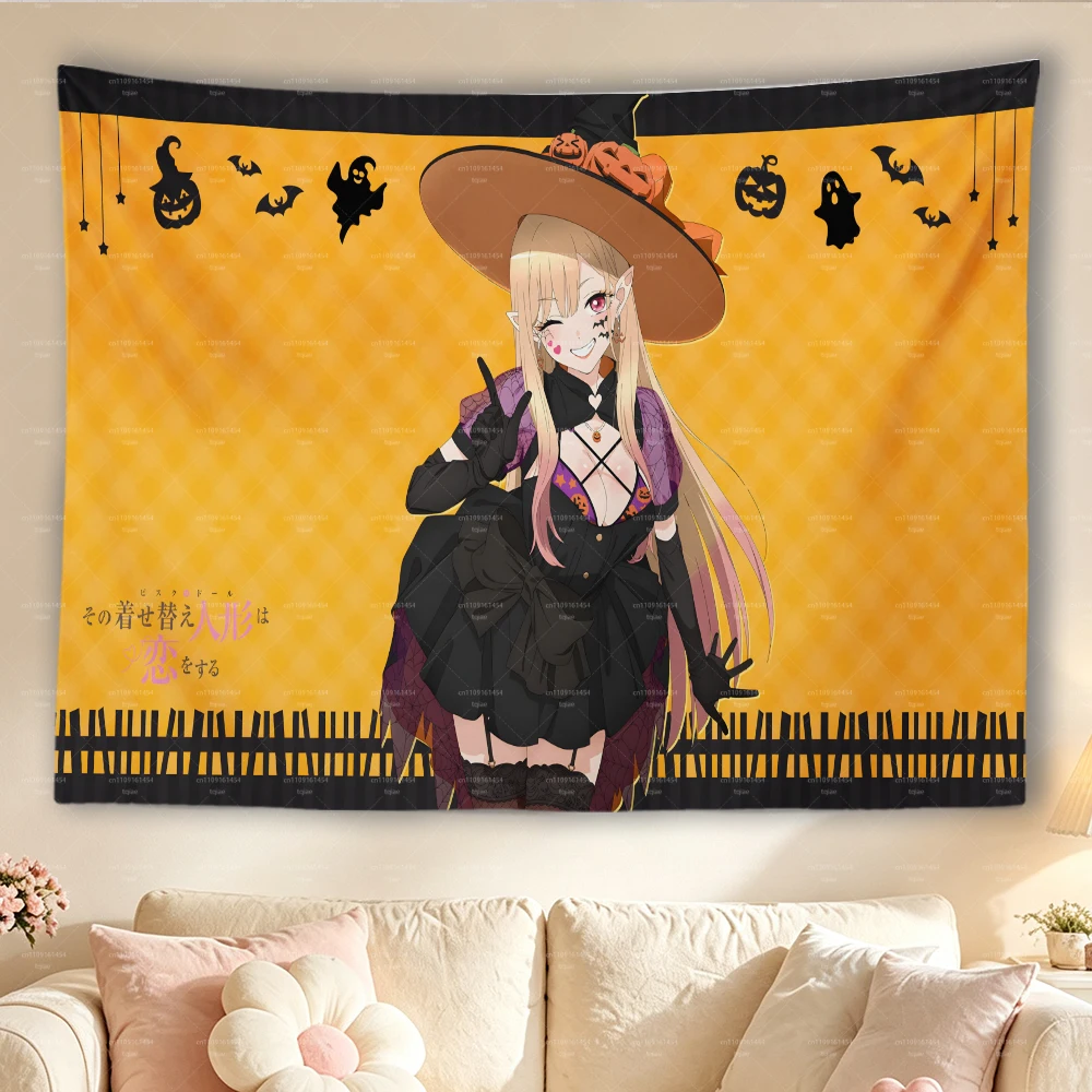 VIKAMA My Dress‑Up Darling Marin Kitagawa Wall Tapestry Halloween Witch Cosplay Print Cloth Poster for Bedroom Dorm Otaku Room
