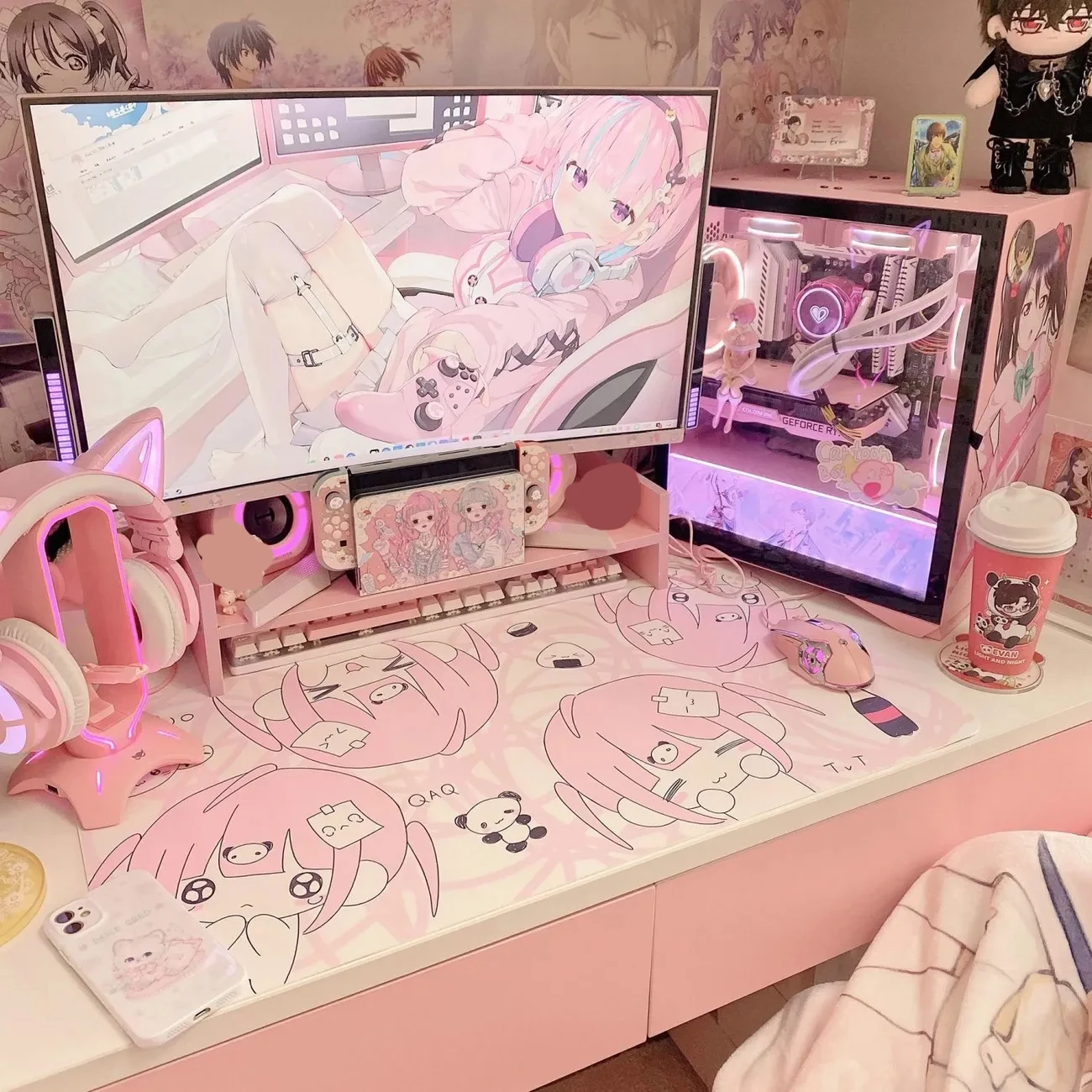 Originele Ins-stijl Cat Girl PU lederen bureaumat |   Kawaii Anime Studie Tafel Pad, Waterdicht Schattig Kamer Decor voor Meisjes