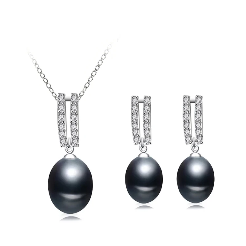 

Genuine Natural Pearl Necklace Earring Set Woman,Luxury White 925 Silver Pearl Jewelry Set Mother Wife Anniversary Gift Black