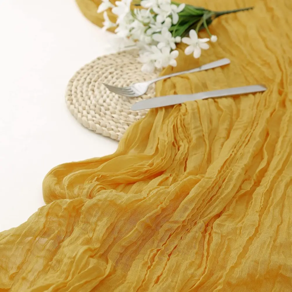 Wrinkled Cheesecloth Table Runner Boho Gauze Decor For Wedding Banquet Party Tablecloth Rustic Home Dining Aesthetic Style