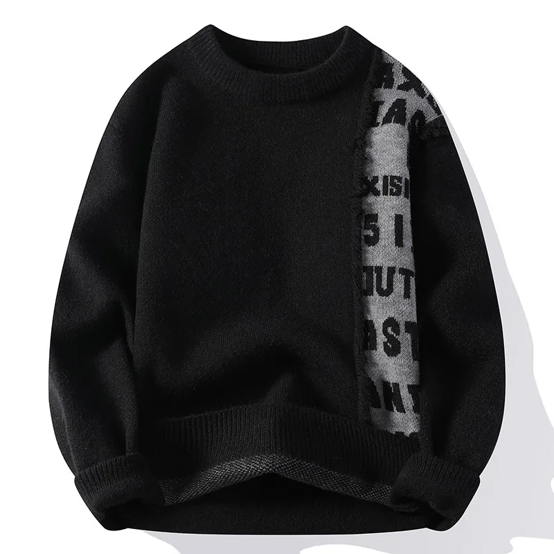 2024 Patchwork Knitted Sweater Trend High Street Autumn Winter Warm Men\'s Tops Hip-hop Street Clothing Fishing Sports Pullover