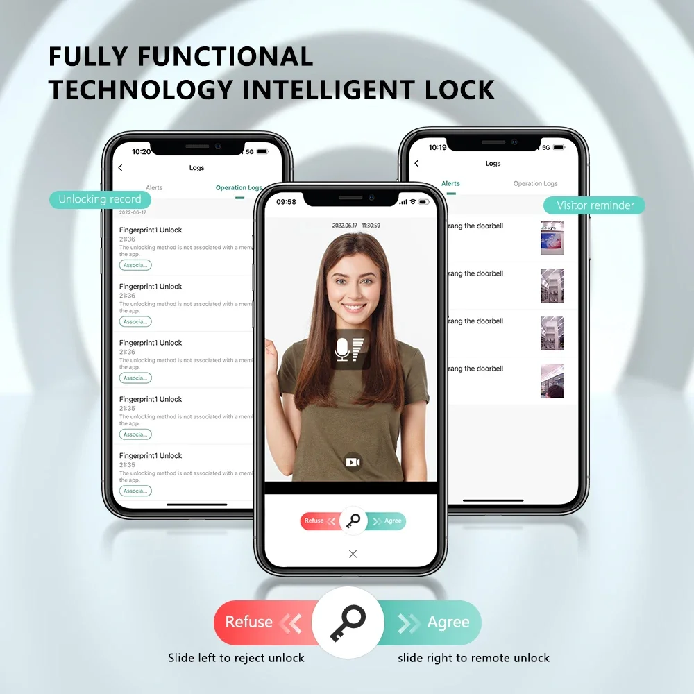 Eseye OEM/ODM riconoscimento facciale Wifi Code Security Fingerprint Tuya Camera Smart Door Lock per la casa