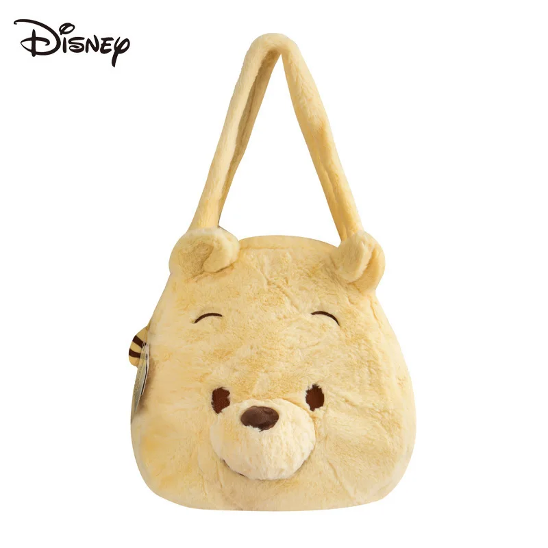 Disney Cartoon Winnie The Pooh Bear Anime Stitch Plush Doll Toys Shoulder Handbag Bear Plush Tote Bag Schoolbag Girl Kids Gifts