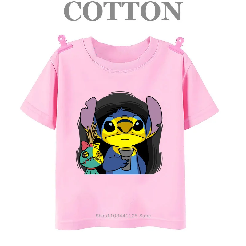 Anime Kawaii Stitch Cotton T Shirt Kids Boys Tshirts Children's Summer Multiple Cartoon Casual Girls T-shirts Short Sleeve Top