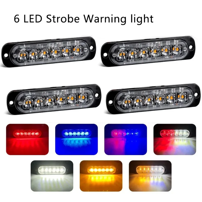 1x Truck 12V 24V 6smd LED Strobe Warning Light Strobe Grille Flashing Lightbar Car Beacon Lamp Amber Yellow White Traffic Light