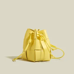 Hot Weave Handbag Women Cassette Small Drawstring Bucket Shoulder Crossbody Bags Famous Designer Purse Female bag Woven Bolsas