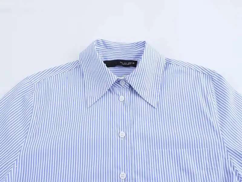 Maxdutti Minimalist Ral 프린트 블루 스트라이프 봄 2025 긴팔 루즈 피트 셔츠 블라우스 여성상의