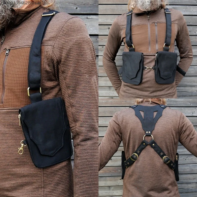 

Retro Double Shoulder Strap Multi-pocket Crossbody Bags Steampunk Phone Bag Chest Bags Outdoor Anti-theft Tactical Bag