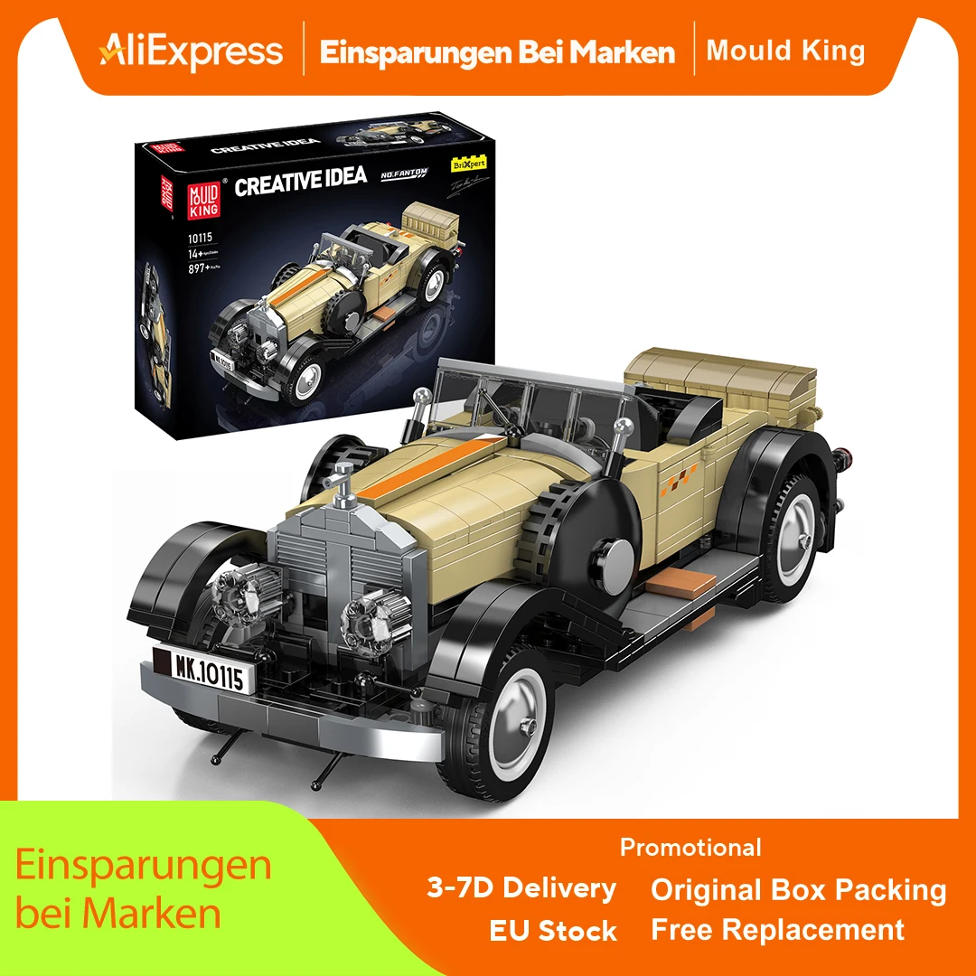 Mould King 10115, technisches Auto, Spielzeug, Fantom, Oldtimer, Baustein, Montage, Auto,