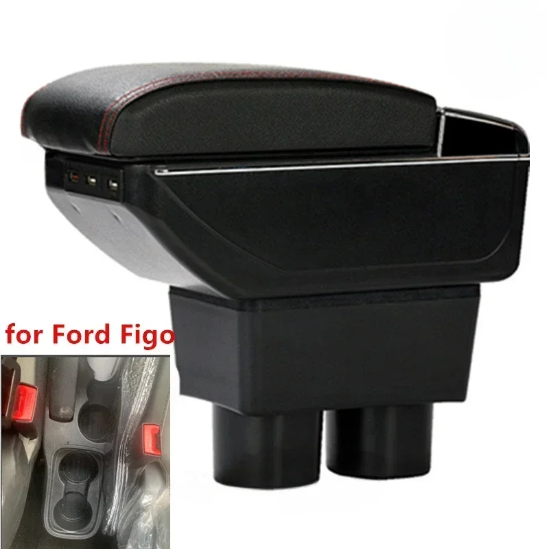 For Ford Figo Armrest Box central storage content storage box with Large Space Dual Layer USB Charging