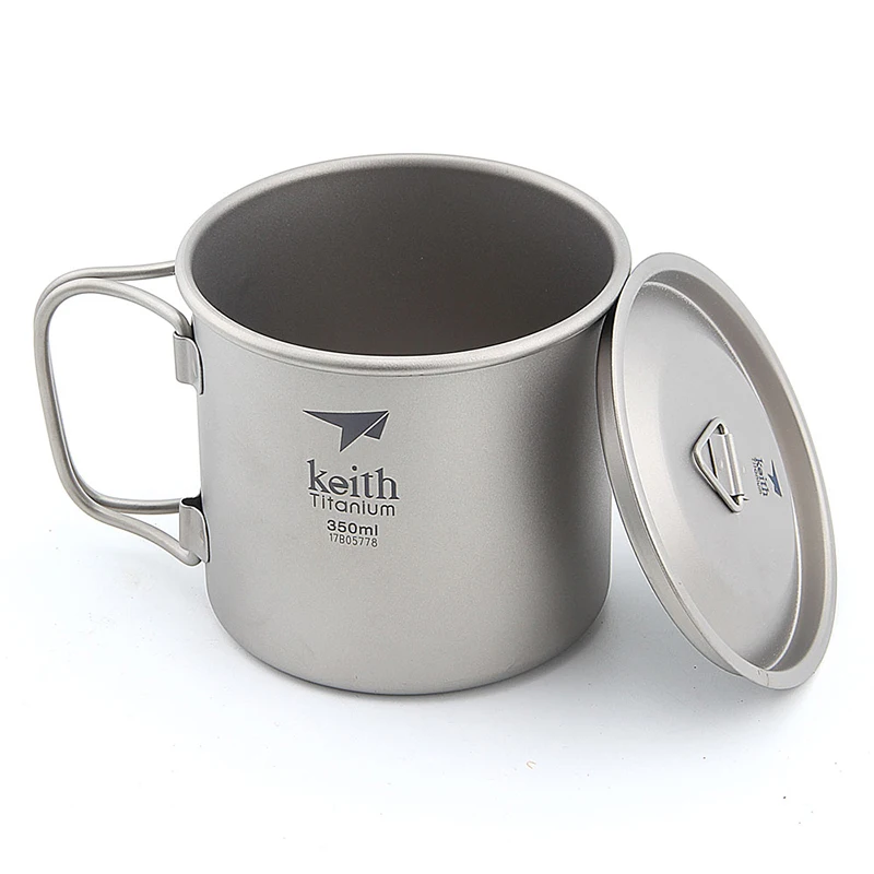 Keith Titanium Camping Mug Folding Handle 350ml Outdoor Travel Office Party Drinkware Titanium Water Cup Beer Tea Coffee Mug