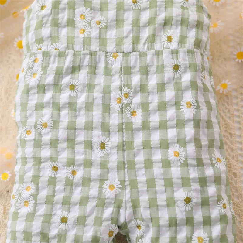 Baby Girls Jumpsuit Sleeveless Plaid Flower Print Summer Romper Clothes for Casual Daily