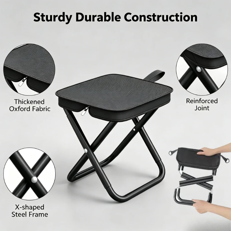 Outdoor Foldable Small Stool Compact Portable Folding Chair with Carry‑on Crossbody Bag Heavy‑duty Support for Travel Waiting