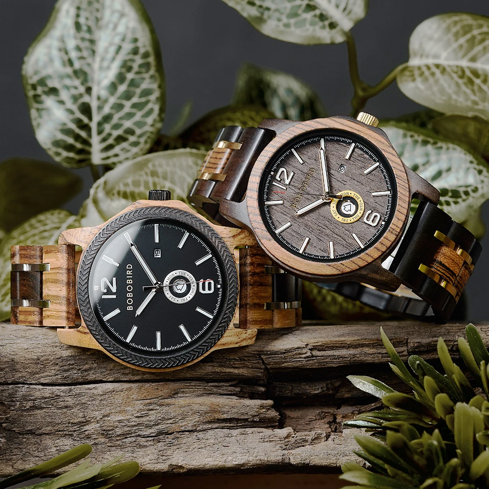 BOBO BIRD Watches for Men Quartz handmade Wood Watch Luxury Men\'s Watches Week Display Simple Dial Design Customize Gift for Men