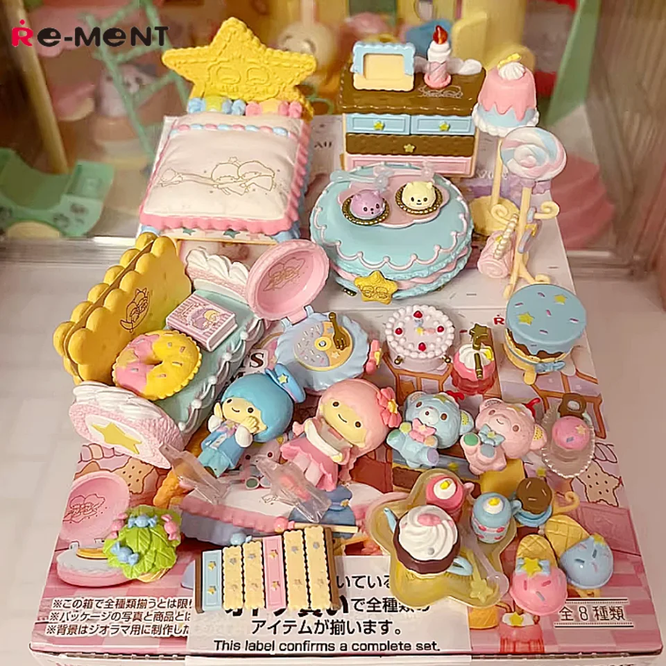 

Rement Miniature Scene Sanrio Twin Stars Pink Candy House Model Desktop Ornament Blind Box Cute Anime Figurine Collectible gift