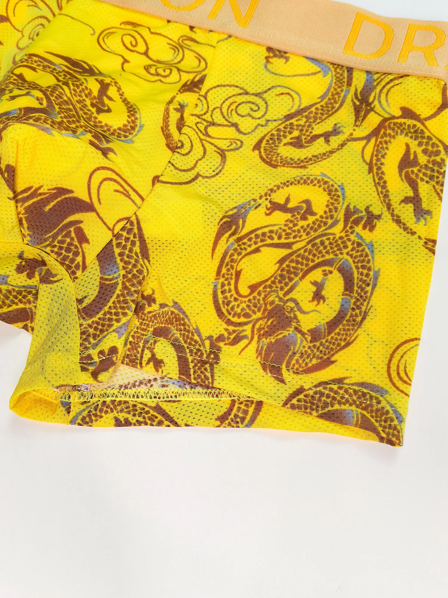 Men's Dragon Print Boxer Briefs Ice Silk Seamless Antibacterial Crotch Breathable Comfort Retro Style Underwear