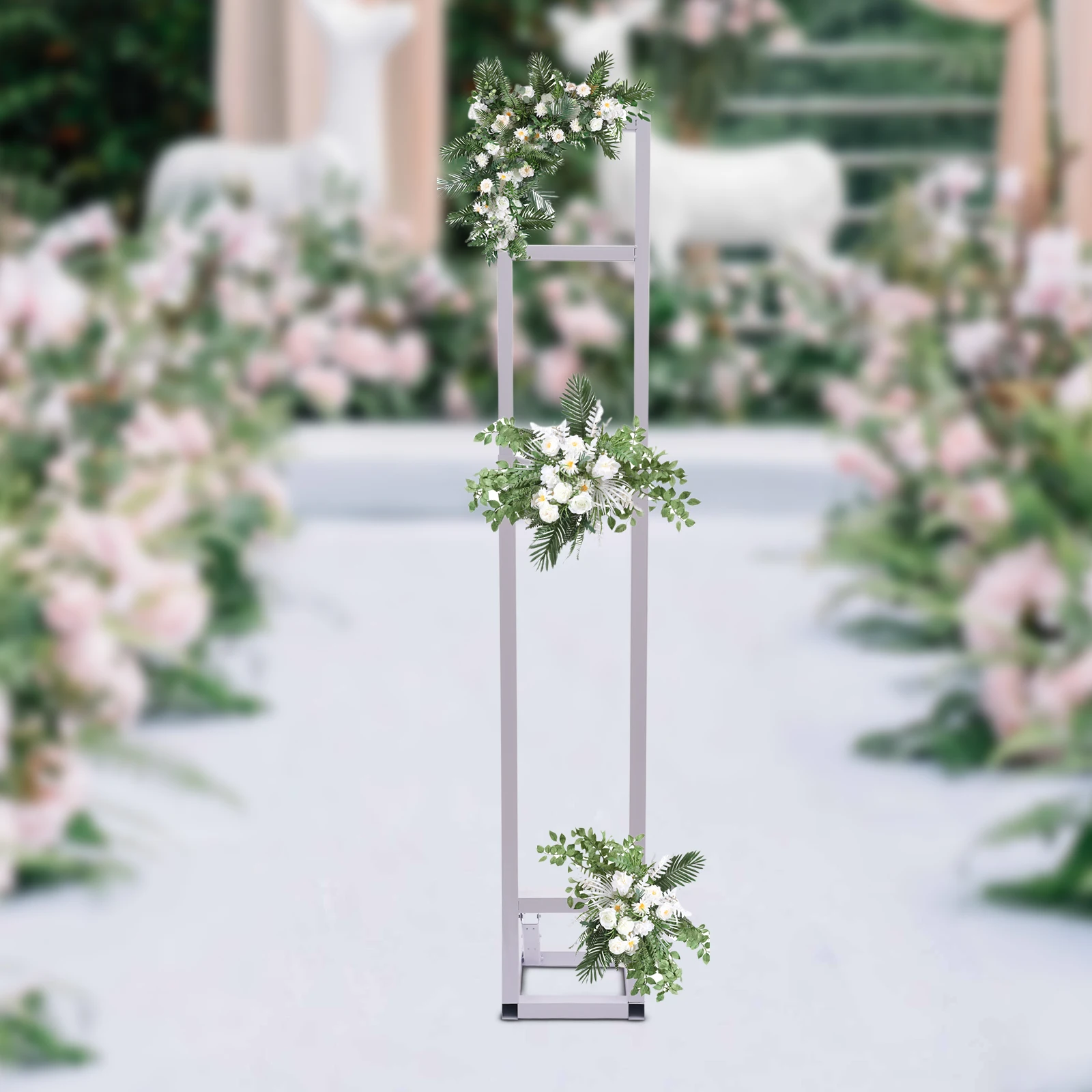 

1-2m Wedding Arch Backdrop Stand, White Wedding Arches for Ceremony Square Balloon Arch Stand Garden Arbor Frame