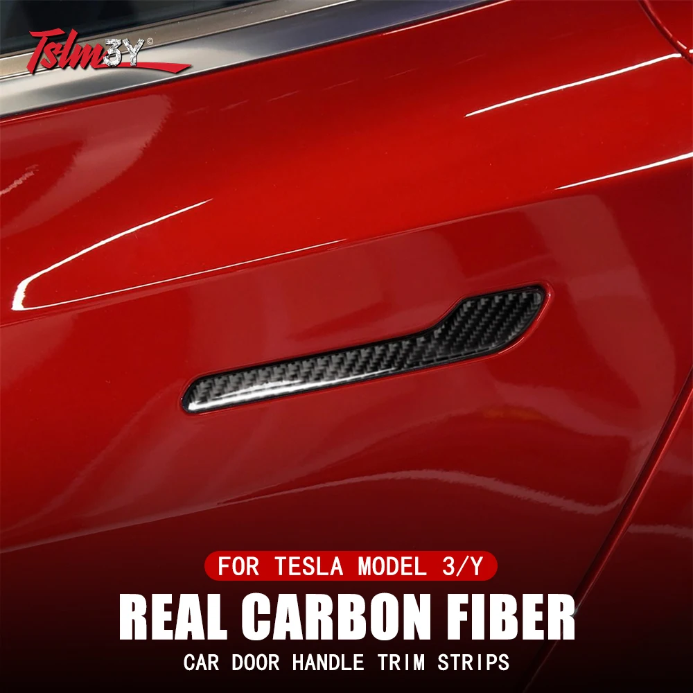 For Tesla Model 3 Y Carbon Fiber model3 2022 Car Door Handle Cover Protector Trim Sticker Styling Premium Durable Accessories