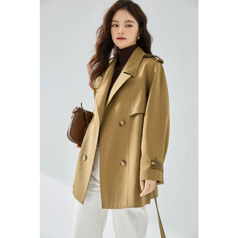 2023 Autumn Glossy Coats Casual Trench Women Commuting Loose Straight Large Lapel Leather Elegant Short Windbreaker Solid Belt