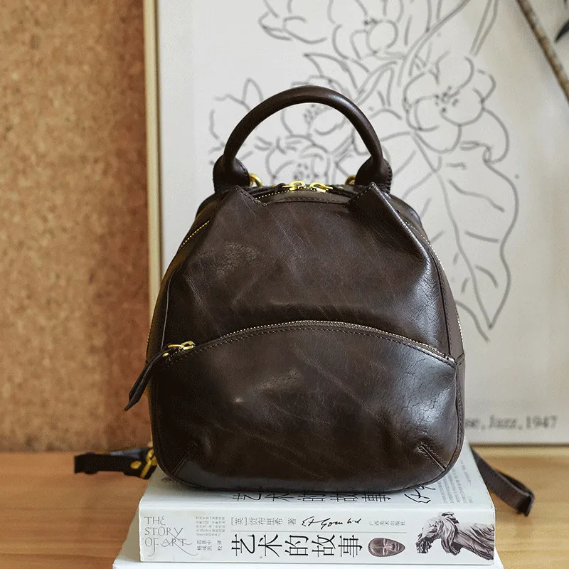 

Vintage niche designers handmade genuine leather women's small backpack casual weekend outdoor daily real cowhide ladies bagpack