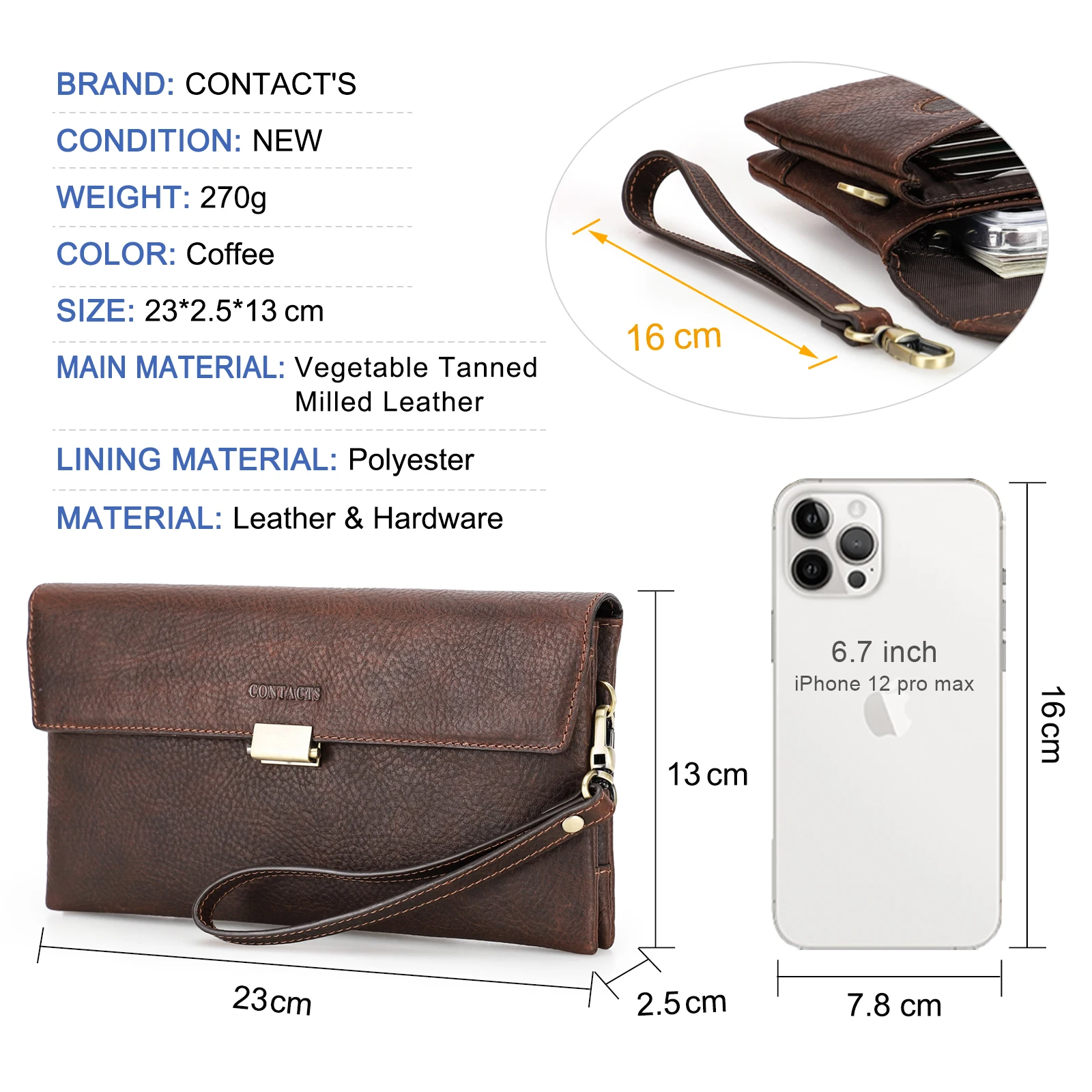 Genuine Leather Men\'s Clutch Bag RFID Male Wristlets Wallet Bag Large Capacity Phone Pocket Male Long Purse Credit Card Holder