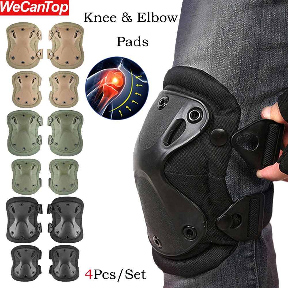 4Pcs/Set Tactical Combat Knee and Elbow Protective Pads Set for Outdoor CS Paintball Game Gear Skates Knee Protection Guard Pads