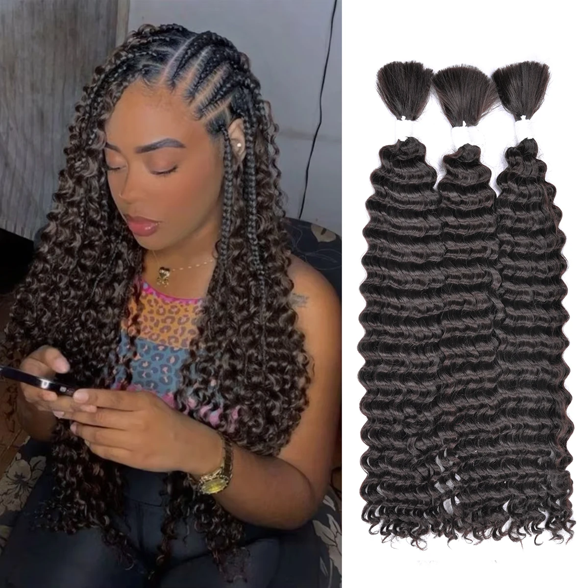 Cabelo sintético ondulado profundo para mulheres, 20 polegadas, trança de cabelo ondulado, 90g, alta qualidade, extensões de cabelo sintético, tranças de cabelo