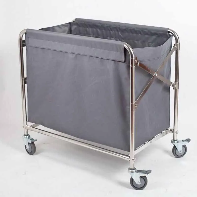 Stainless steel folding cloth cart cloth bag collection trolley cleaning cart hotel room cleaning service cart