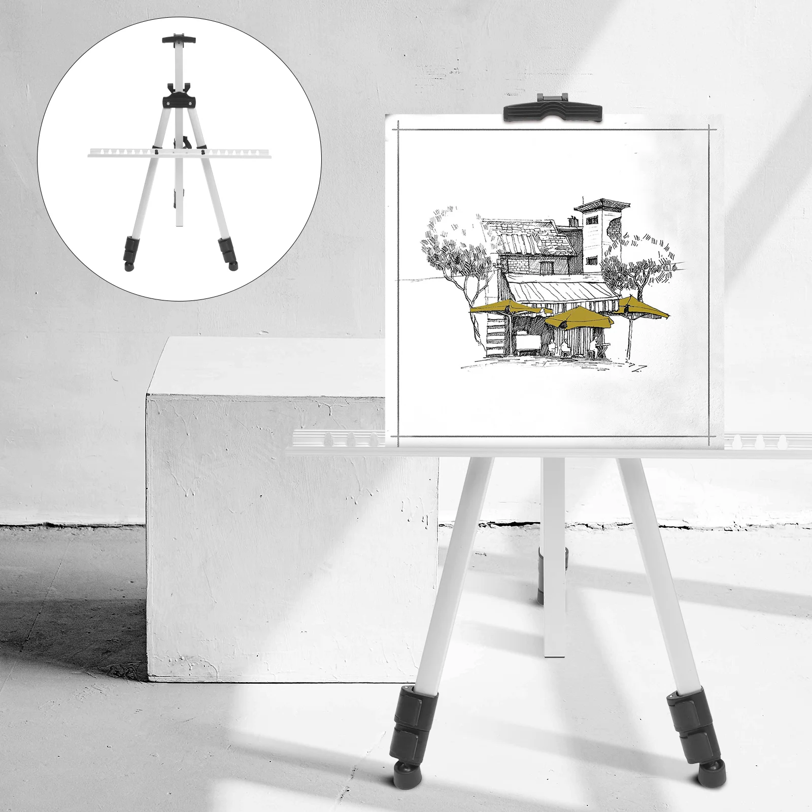 Značka držák skládací easel displej depo pro plakát deska kov 14300X6000X800CM škola malířství nastavitelný bílá vítejte