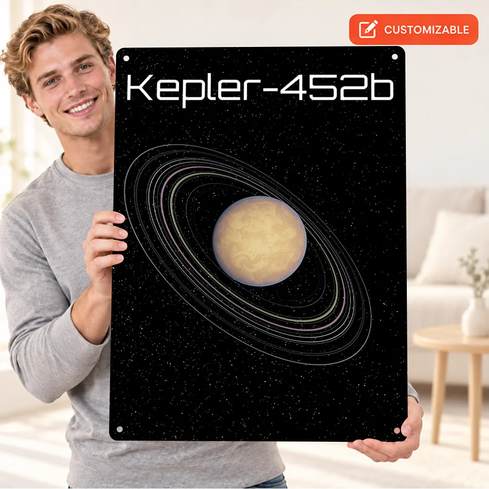 Kepler-452b Planet With Rings Printed Poster Astronomy Graphic Bedroom Wall Art Personalized Aluminum Metal Sign Birthday Gift