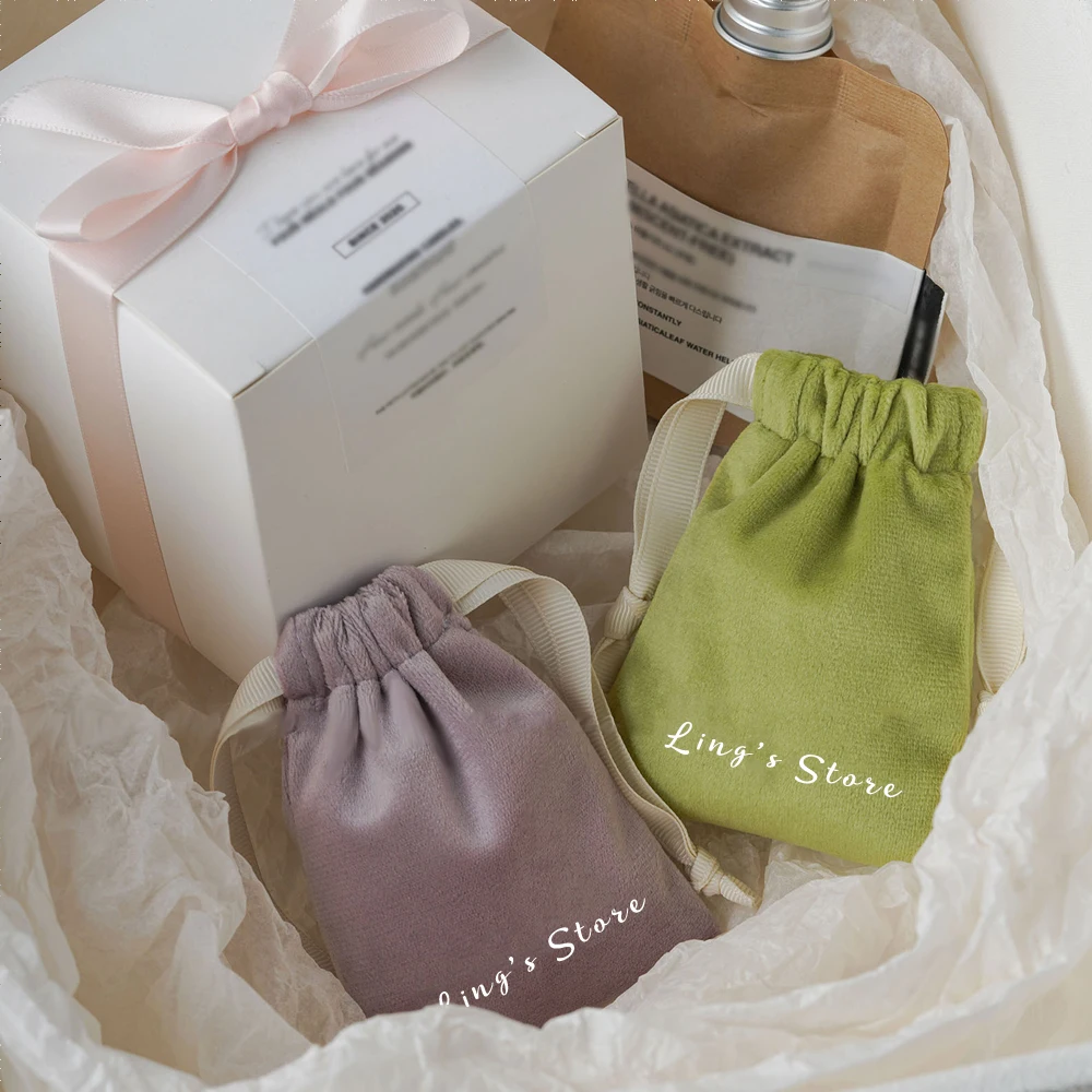 

100Pcs Bulk Personalized Logo Jewelry Drawstring Velvet Bag Chic Soft Suede Ribbon Pouch Birthday Soap Cosmetic Organizer Pocket