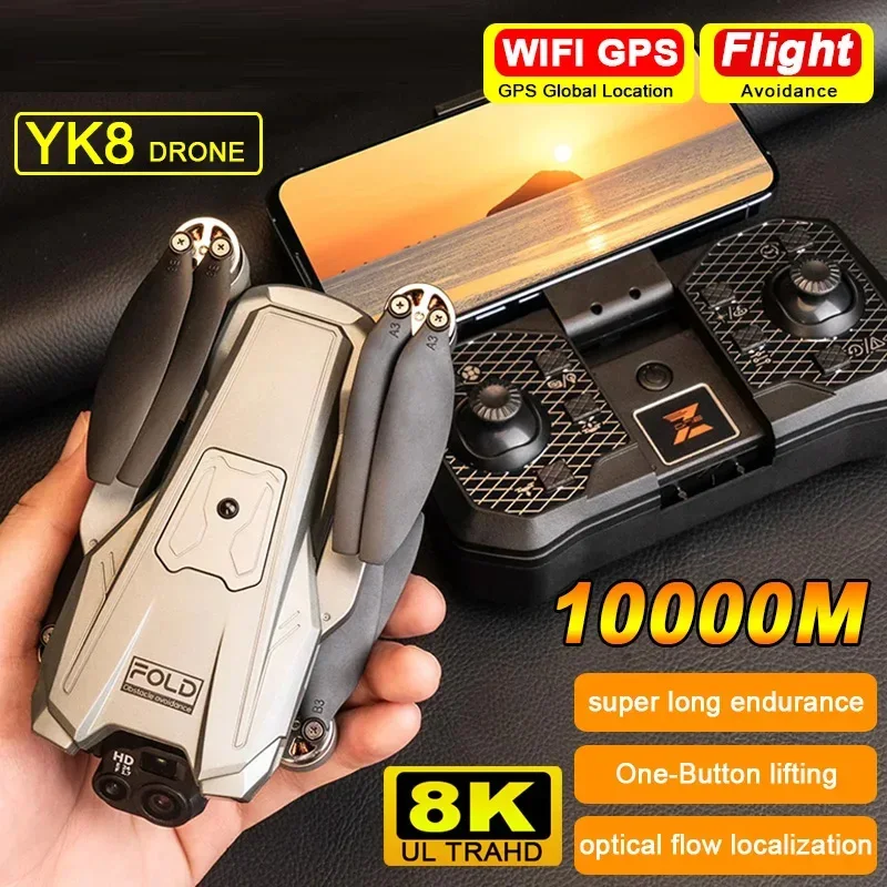 Mini YK8 Drone 8K Professional Dual Camera GPS Obstacle Avoidance Aerial Photography Foldable Brushless Quadcopter Gift Toys