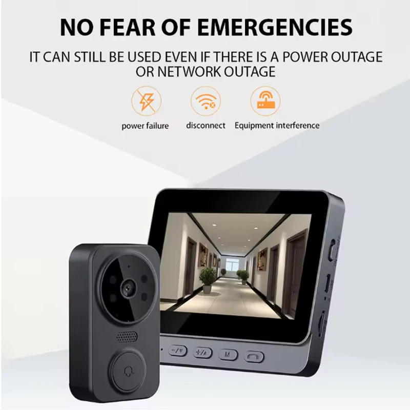 Wireless intercom Doorbell 4.3inch lPS Screen Waterproof High Definition Visual Doorbell Smart Home Security Visual Doorbell