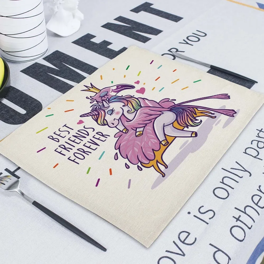 Cartoon Pink Table Mat Unicorn Individual Placemats Coasters Set 45*32Cm Pad On The Table Cup Pad Place Mats For Dining Table