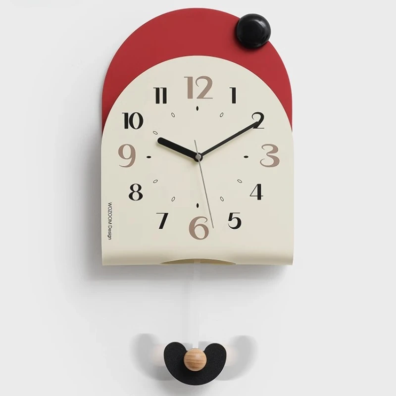 Punch-free Round Wall Clock Simple and Modern Living Room Creative Wall-mounted Clock Household Modern Swingable Hanging Watche