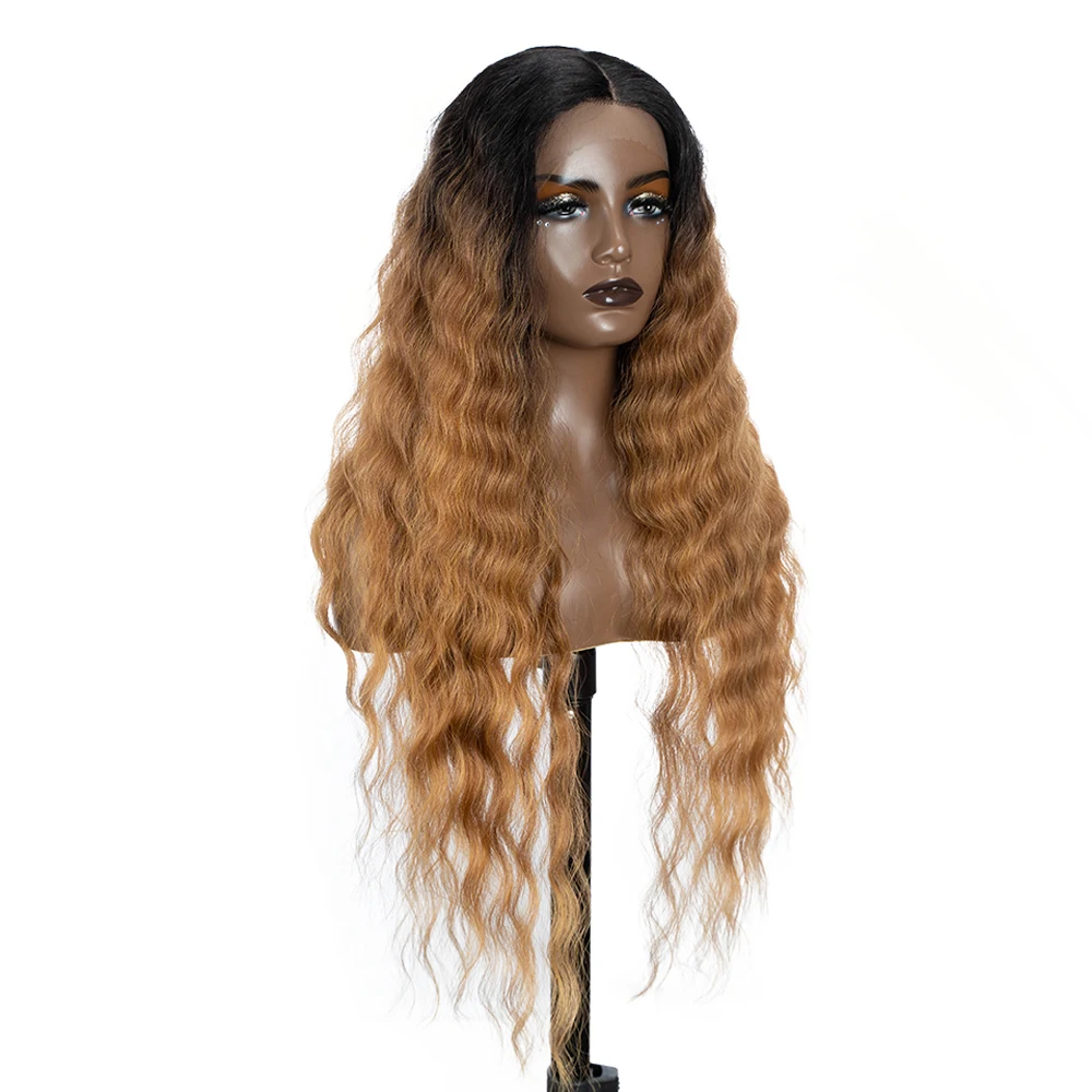 Peluca de encaje sintético largo ondulado profundo Rubio degradado pelucas de encaje marrón para mujeres negras pelucas de Cosplay resistentes al calor