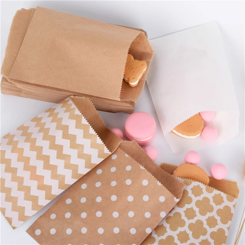 50 Stuks 15*10Cm Wave Dot Kraftpapier Snoep Biscuit Zakken Verpakking Pouch Popcorn Tas Verjaardag Wikkelen Levert pastry Tool