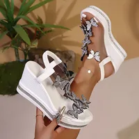 Women High Heel Wedge Sandals Platform Fashionable Butterfly Sandals Decoration Rhinestones Popular Among Toe Shoes for Women - Image 4