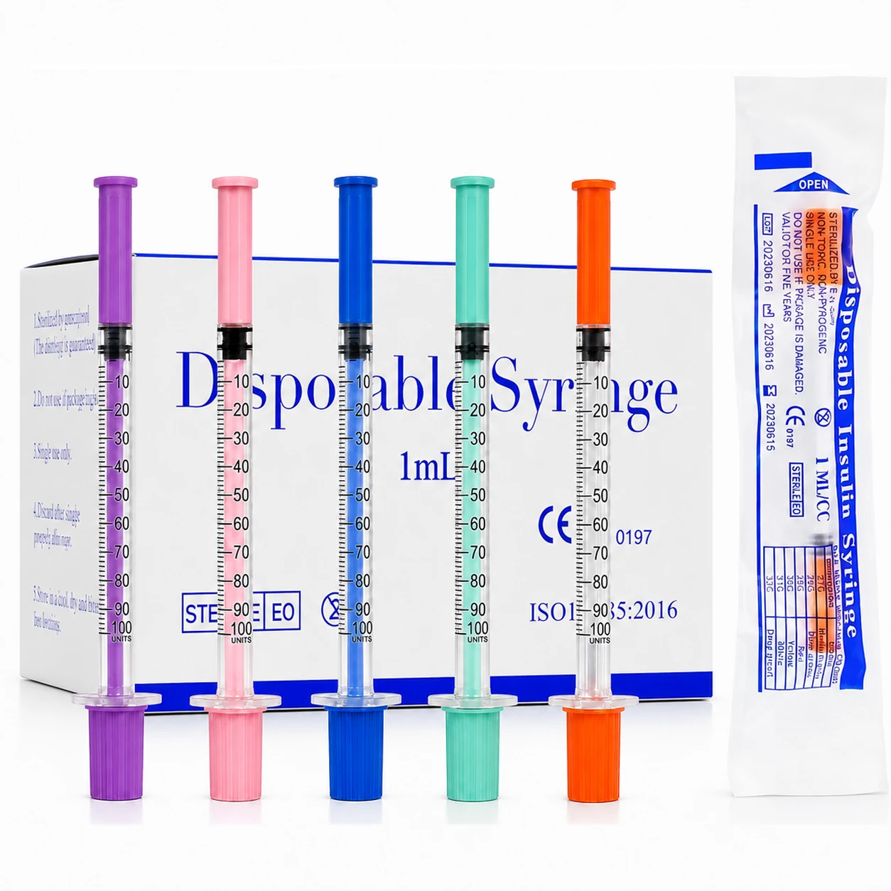 Custom Purple Pink Blue Orange Green 1ML Insulin Syringe With Needle U-100 Sterilized Beauty Injection Tool for Beauty Machine