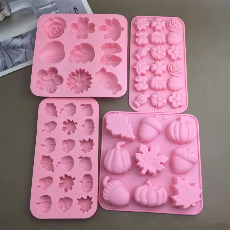 Silicone Baking Molds Flower Pumpkin Acorn Maple Leaf Shape DIY Chocolate Candy Soap Cake Mould Handmade Pastry Making Supplies