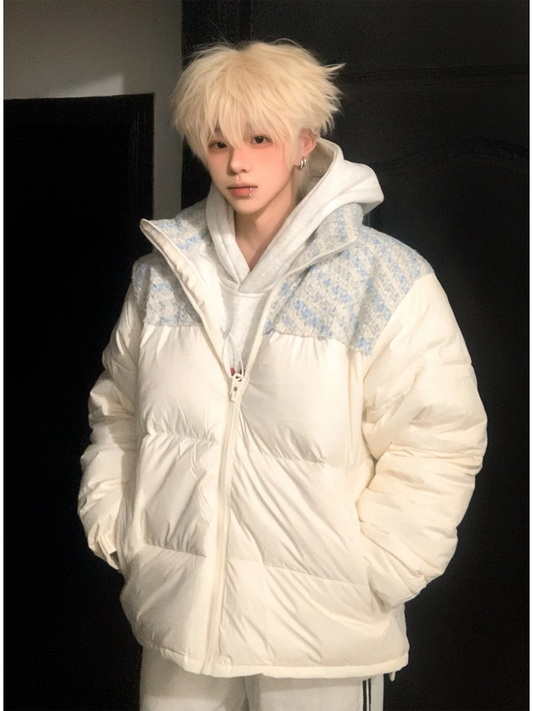 

Утепленная хлопковая куртка с воротником-стойкой и пэчворком для мужчин, зимняя, теплая, повседневная, с застежкой-молнией, молодежная, модная