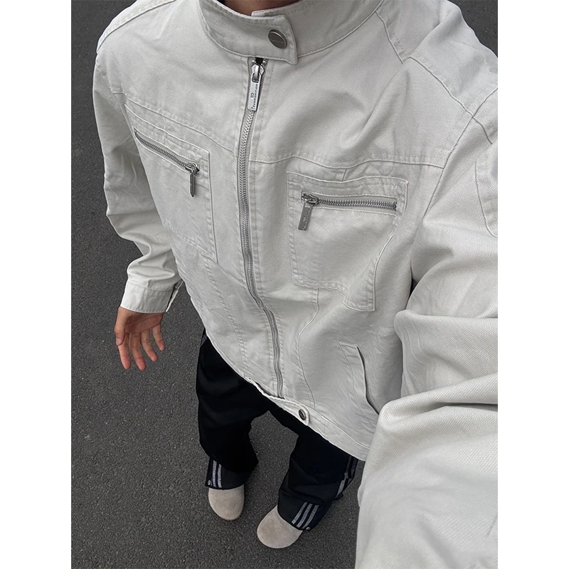 

ey Waed ort Harington Jaet Men's Spring Autumn Denim Workwear Jaet American Retro Sle Zipper Closure Outerwear