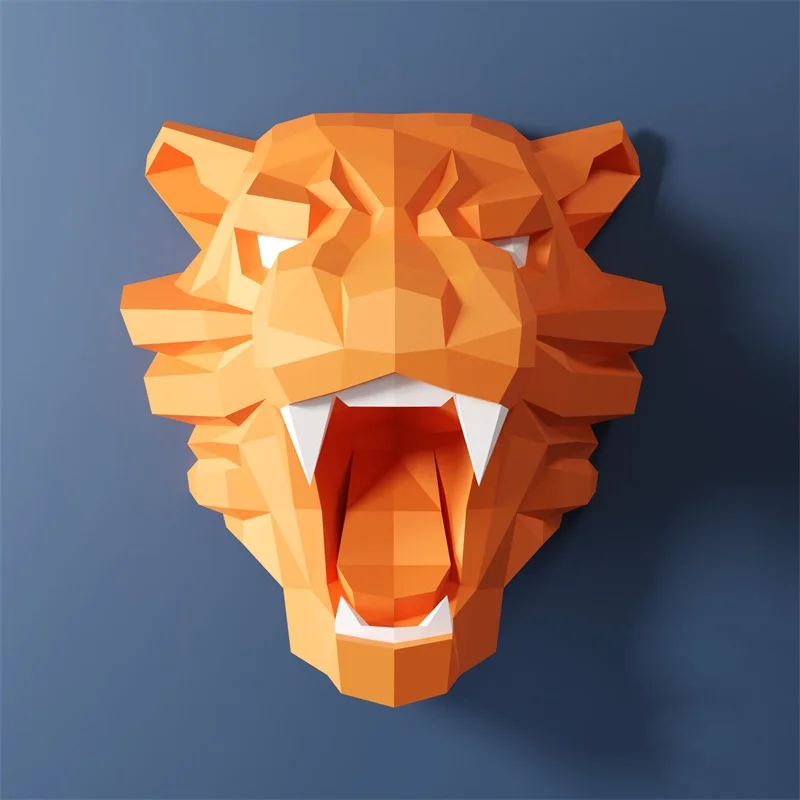 Tiger Head 3D Paper Model Home Wall Decoration DIY Hanging Origami Papercraft Low Poly Handmade Art Sculpture Props Creative Toy