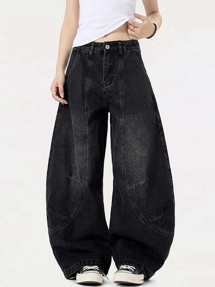 Dames Y2k zwarte gotische jeans cargo baggy esthetische jaren 90 vintage broek harajuku streetwear jaren 2000 trendy denim broek kleding